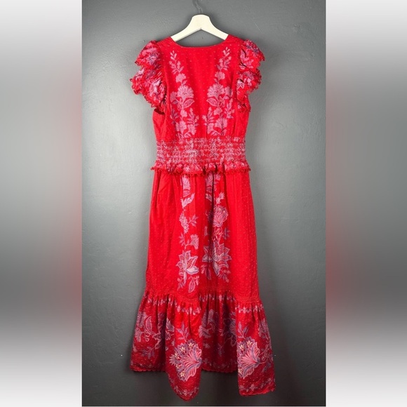 FARM Rio Sz Medium Red Lace Floral Maxi Tiered Dress - Picture 4 of 8